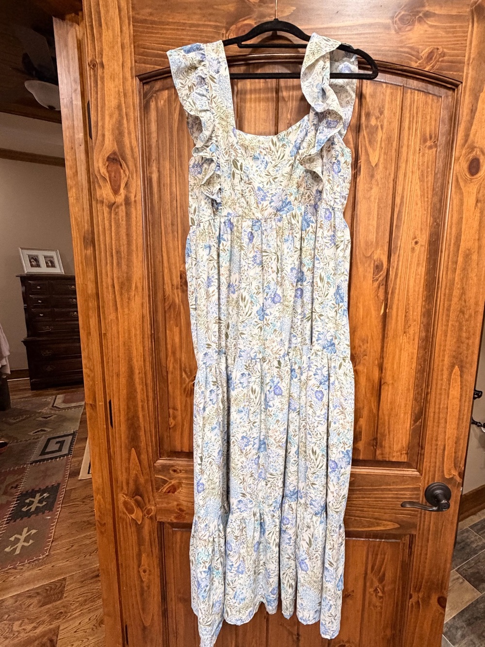 Altar'd State Light Blue and Cream Floral Ruffle Maxi Dress